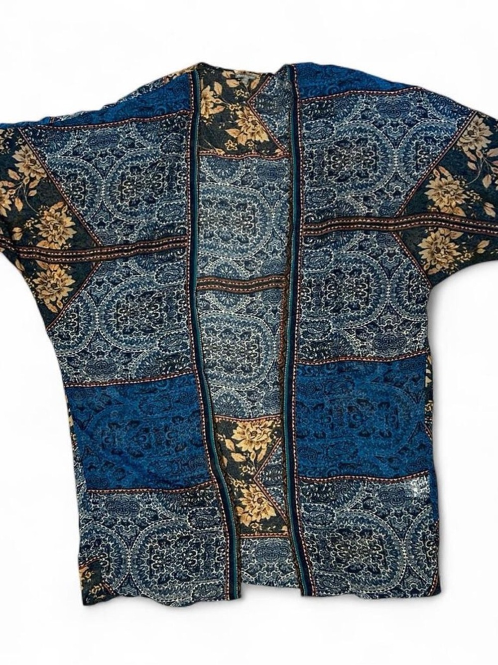 Charlotte Russe Navy Paisley Kimono Womens S Sheer Patchwork Festival Boho